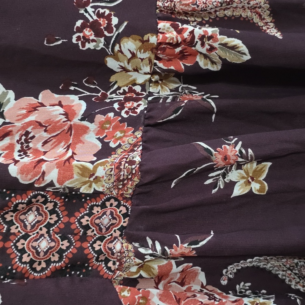 Signature By Robbie Bee Women's BoHo Dress Brown Fall Floral Lined Sz L EUC - Picture 5 of 14